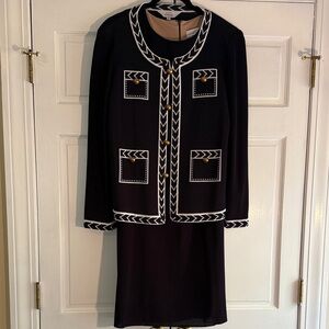 Misook Navy and White Chevron Jacket and Dress